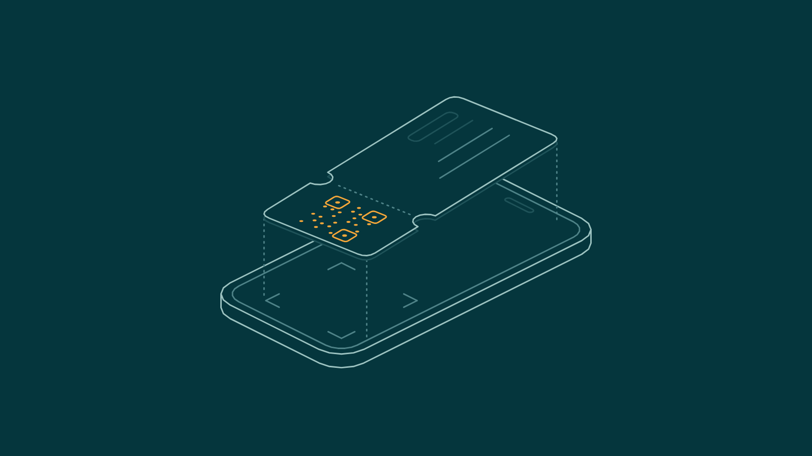 Line drawing of an event ticket with a QR code held above a phone viewfinder.